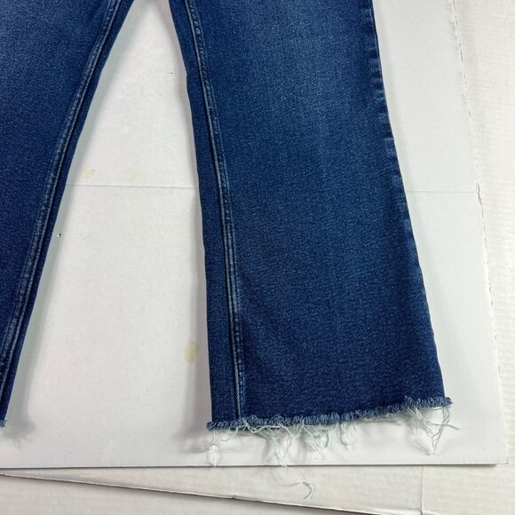 Zara Jeans Women 32 x 25* High Rise Boot Cut Crop Dark Blue Raw Hem Denim Tag 12 - Picture 5 of 16